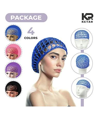 4 PCS Crochet Hair Net for Women - Multicolor Crochet Cap Snoods for Long, Short, or Curly Hair - Rayon Cover Hair Wraps for Sleeping - Buy Online on SooperMarket.com