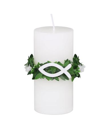 Bofunx drip protection Candle wreath christening candles Books of Books Drops for candles with white baptism fish Fish decorative candle skirt for christening candle communion candle wedding candle wood fish