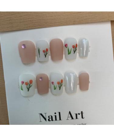 Handmade Wearing Nail Spring Tulip Fresh Scrub Nail Enhancement Removable and Reusable False Nails (Color : A Size : L) 1 count (Pack of 1) A - Buy Online on SooperMarket.com