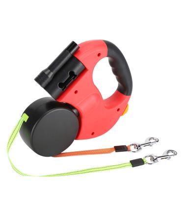 3m roller leash dog leash double retractable dog leash flexible retractable dog leash double linen with LED light for two dogs (red)