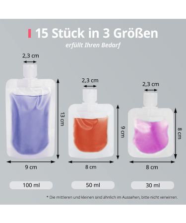 Mulaibdin Travel Bottles Set - 15 Pieces (30/50/100ml) for Toiletries | Perfect for Travel Airport-Friendly Squeeze Containers for Shampoo & More - Buy Online on SooperMarket.com