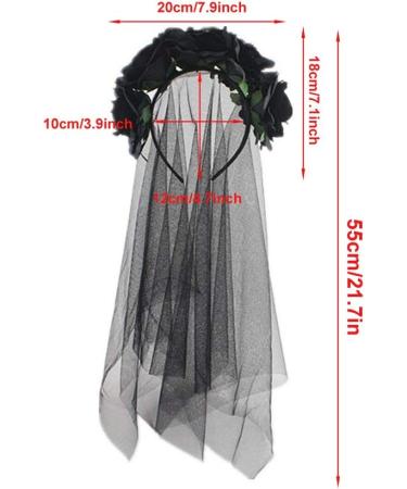 SUNTRADE Women Girls Zombie Bride Black Veil with Flowers Hairband for Halloween Cosplay Wedding Costume Headwear - Buy Online on SooperMarket.com