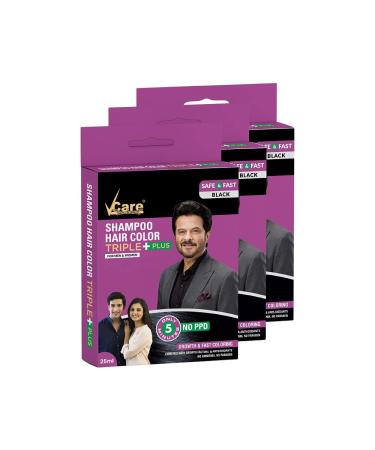 Pack Of 8 Vcare Shampoo Hair Color Black - 25Ml + Free Vetiver Bath Scrub