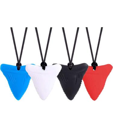 4 PCS Chew Necklace - Shark Tooth Necklace  Nail Biting Treatment for Kids Adults  Teething Necklace  Baby Teething Child Chewing Autism Adult Necklace