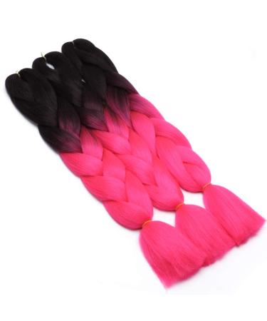 Tess Braids Extensions 60 cm - Jumbo KanCalon Ombre Hair Braids (Black/Pink) | 100g Bundle for Single-Laid Box Braids - Buy Online on SooperMarket.com