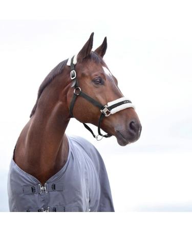 HORZE Howard Soft Fleece Padded Polyester Horse Halter - Easy-to-Adjust Straps, Brushed Nickel Hardware Black Horse