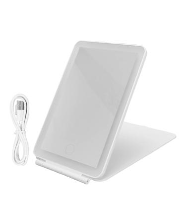 Brightness Adjustable Lighted Makeup Mirror Rechargeable HD Mirror with 3 Colors Light Modes for Makeup Lovers Foldable Portable Mini Makeup LED Mirror for Travel Home Use(White)