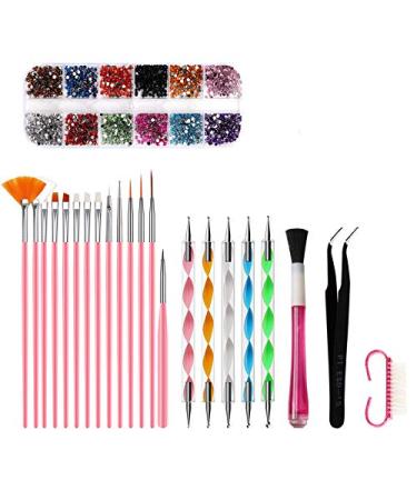 jayzee 23 Piece Set Acrylic Nail Art Brush Set UV Gel Nail Polish Painting Brushes Dotting Pen Kit Manicure Clean Brush Tool