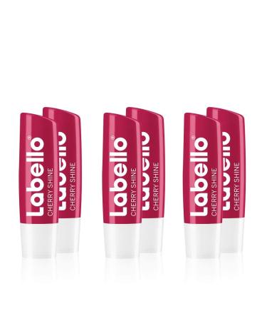 Labello Cherry Shine in a 6 -person pack (6 x 4.8 g) lip care stick with a delicate red and shimmer pigments and cherry aroma lip care without mineral oil Cherry 4.8 g (6 Pack)