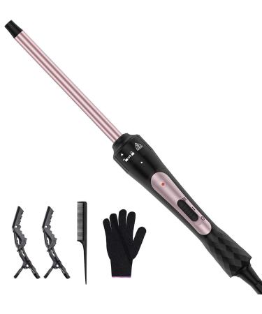 3/8 Inch Curling Iron Small Curling Wand for Short & Long Hair Ceramic Wand Curling Iron with 2 Temperature Instant Heat Up Include Heat Protective Glove & 2 Clips
