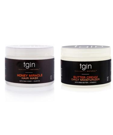 tgin Butter Cream Daily Moisturizer and tgin Honey Miracle Hair Mask Deep Conditioner Duo - Dry Hair - Curly Hair - Type 3c and 4c hair - Styler - 12 Oz - PACK OF 2 (One of each)