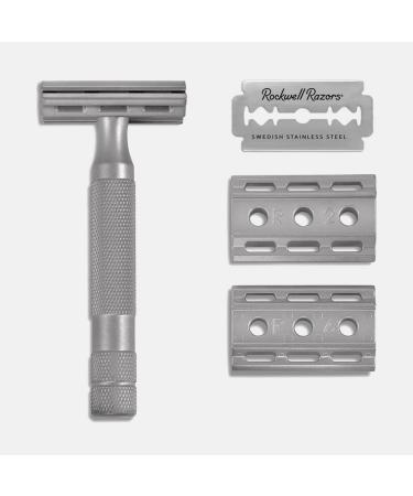 ROCKWELL RAZORS 6S Stainless Steel Double-Edge Safety Razor with 6 Adjustable Shave Settings and 5 Blades, 8 Piece Set, Silver