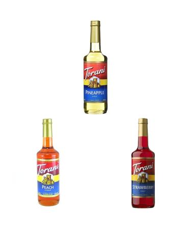 Torani Pineapple Flavour Syrup 750 Milliliter & Torani Peach Flavor Syrup 750ml & Torani C-34016 Syrup Strawberry 750 Milliliter (Pack of 1) Syrup+ Peach Syrup+ Syrup Strawberry