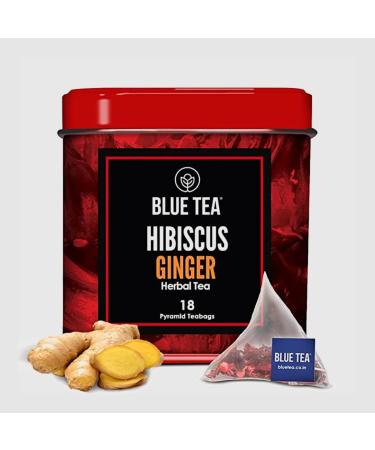 BLUE TEA - Hibiscus Ginger Herbal Tea - 36 Tea Bags (Pack of 2) || CAFFEINE FREE |Detox - Soothing Tea| Vegan - Gluten Free - Tin Packing(18X2) - Buy Online on SooperMarket.com
