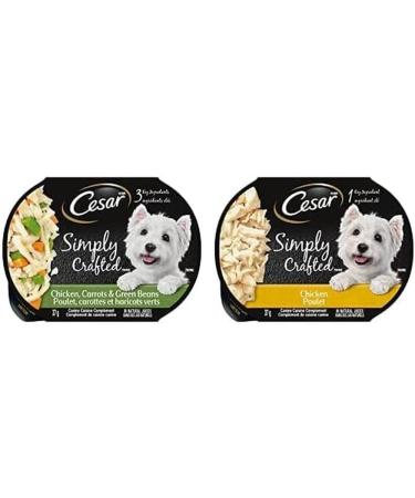 CESAR Simply Crafted Wet Dog Food Chicken Carrots & Green Beans 37g Pack of 10 and Simply Crafted Wet Dog Food Chicken Flavour 37g Pack of 10