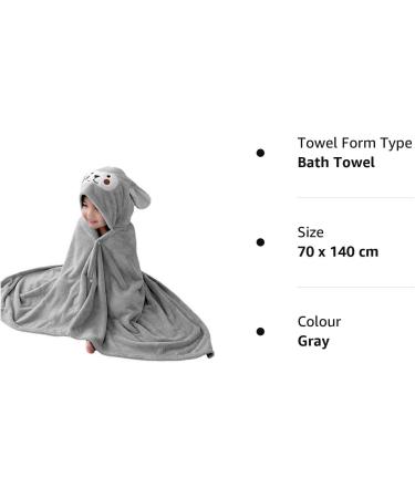 Gukasxi Hooded Baby Towel - Extra Large 140x70 cm, Ultra Soft & Absorbent Bath Towel for Baby Girls and Boys - Gray - Buy Online on SooperMarket.com