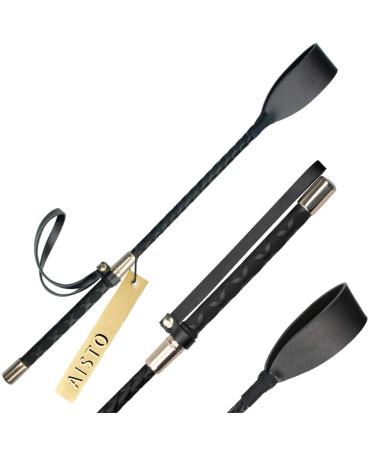 Aisto 18 inch Riding Crop for Horses, Horse Whip with Double Slapper, Leather Equestrian Jump Bat, Black,Purple