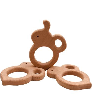 Wendysun 5pcs Cartoon Wood Teether Set - Natural Animal Round Bee Shape Baby Teething Toy - Buy Online on SooperMarket.com