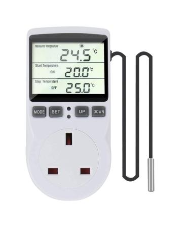 Lotvic Digital Temperature Controller Thermostat Plug Socket Backlight LCD Screen Heating Cooling Temperature Switch Heating Cooling Timer for Homebrew Greenhouse Reptile Terrarium Home (UK Plug)