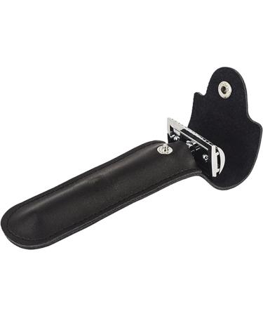 Vepoty Leather Razor Case Portable Shaver Protective Cover Shaving Travel Bag Razor Carrying Case for Men Black
