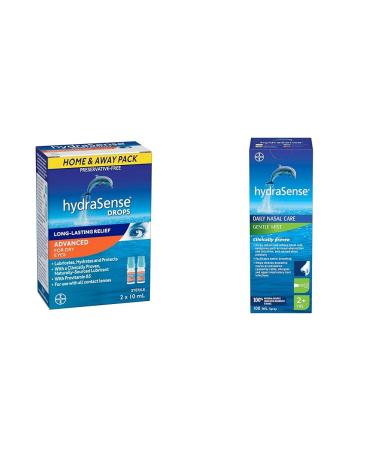 HydraSense Advanced Eye Drops For Dry Eyes Preservative Free & Gentle Mist Nasal Spray Daily Nasal Care 100% Natural Source Seawater Preservative-Free 100 mL
