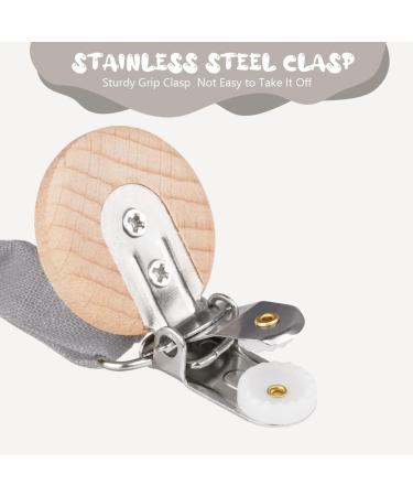 Vicloon 3 Pcs Baby Dummy Clips - Wooden Pacifier Chain Holder for Boys and Girls | Teether Toy Soother Clip in Gray/Beige - Buy Online on SooperMarket.com