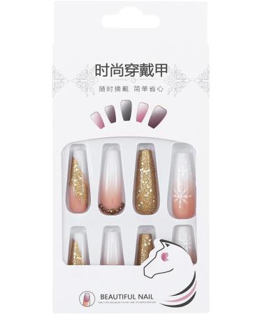 Brishow Christmas Glitter Snow False Nails - 24pcs Ballerina Acrylic Short Fake Nails for Women and Girls - Buy Online on SooperMarket.com