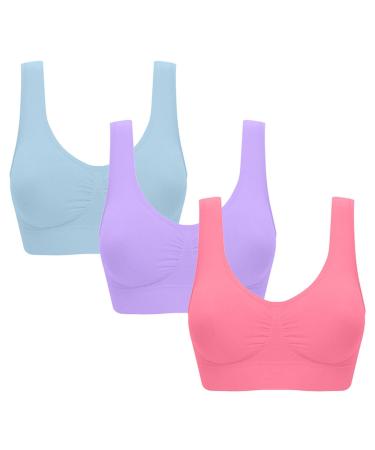 CreoQIJI Corsets & Bustiers For Women Breathable Women's Sports Bra Wireless Sleep Bra 3 Pack/S 6XL Women Small Pink M