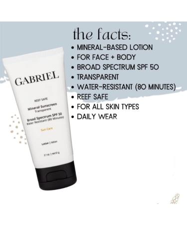 GABRIEL SPF 50 Mineral Sunscreen | Reef Safe | Zinc Oxide Formula | Broad-Spectrum | Water Resistant - 2.1 oz - Buy Online on SooperMarket.com