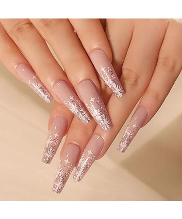 Vatocu Christmas False Nails - 24pcs Long Xmas Press on Nails with Snowflakes Glitter for Women and Girls - Buy Online on SooperMarket.com