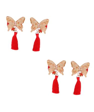 ibasenice 2 Pairs Chinese Style Hairpin Tassels Barrettes Party Hair Clip Kids Hairpin for New Year Bows Hair Clips New Year Bobby Pin Japanese-style Hairpin Child Girl Side Clip