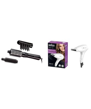 Brown Satin Hair 3 warm air curl brush including comb and brush attachment AS 330 black 1 Pack & Satin Hair 1 Power Perfection Hair dryer professional hair dryer with styling nozzle HD180 white bundle with hairdryer HD180