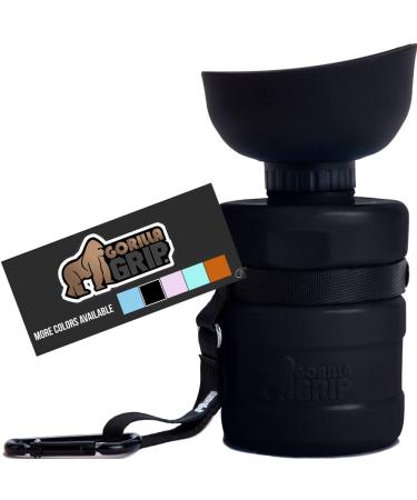 Gorilla Grip Leak Proof Portable Dog Water Bottle, Multifunction Design with Bowl Cap, Food Grade Silicone, Dogs Drink Dispenser, for Puppy Walks, Traveling, Hiking, Keep Pets Hydrated 20oz Black