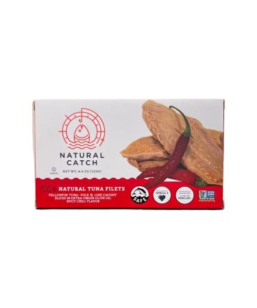Natural Catch Tuna Spicy Yellowfin Filets - High Quality Pole & Line Caught Tuna in Olive Oil and Spicy Chili's - 130 Calories - Gluten-Free, Paleo, Keto Friendly - 4.4 oz Can - Buy Online on SooperMarket.com