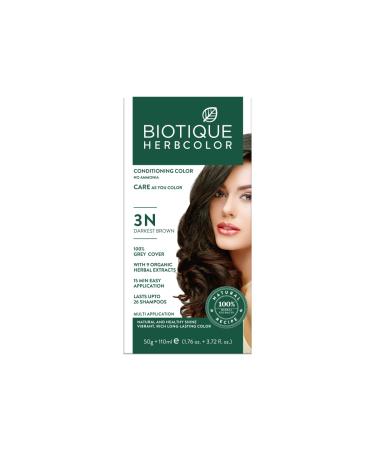 Biotique Bio Herbcolor 1N Natural Black 50 g + 110 ml (Conditioning Color No Ammonia) I With 9 Organic Herbal Extracts I Last up to 26 Shampoo (3N Darkest Brown)