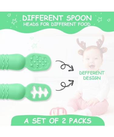 Vicloon Baby Fork and Spoon Set - 2Pcs Silicone Weaning Utensils for Self Feeding, Easy Grip Toddler Cutlery Kit - Soft Infant Spoon in Green - Buy Online on SooperMarket.com