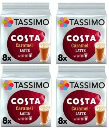 Tassimo Compatible Costa Latte Caramel Coffee Pods 16 discs - (Pack of 4 Total 64 discs 32 Drinks)