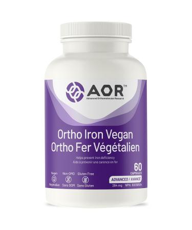 AOR - Ortho Iron Vegan 264mg 60 Capsules - Iron Deficiency Supplement - Healthy Red Blood Cell Supplement - Iron Supplement for Men and Women - Superior Absorption & Gastric Tolerability 60 count (Pack of 1) 264 mg