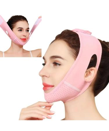 Double Chin Reducer Face Slimming Strap Neck Lift Support and Compression Mask V Line Face Lifting Tape Strap with Adjustable Faster Tape Doule Chin Reducer Face Shaper Bandage (Pink) Rose