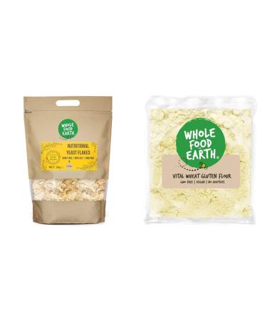 Wholefood Earth - Nutritional Yeast Flakes 2 kg - with B12 Dairy Free GMO Free Vegan & Vital Wheat Gluten Flour - Vegan - GMO Free (3kg) + Wheat Gluten Flour large