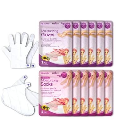 Epielle Moisturizing Hand & Foot Masks (Glove & Socks 12pk) for Dry Hand, Dry & Cracked heel Spa Masks Sunflower Seed Oil + Avocado Oil + Vitamin E