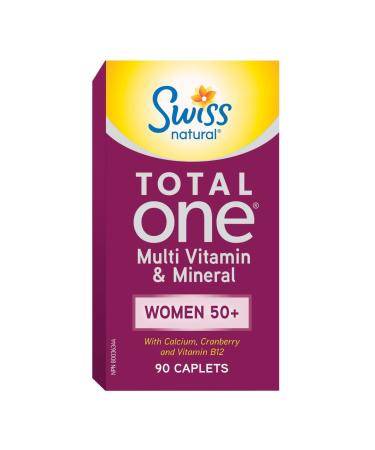 Swiss Natural Total One Multi Vitamin & Mineral | Women 50+ with Calcium Cranberry & Vitamin B12 Without Iron | Daily Maintenance for Overall Health | No Preservatives or Dairy | 90 Caplets