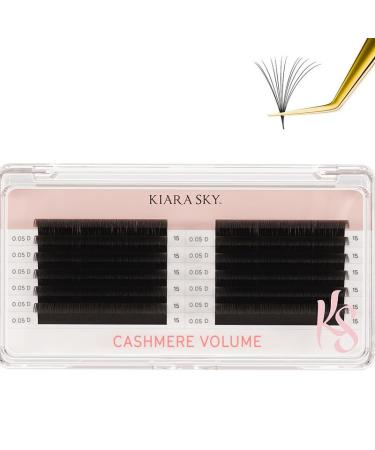 KIARA SKY LASH Cashmere Volume Lash Extensions | Premium Cashmere Lash Extensions | Soft Semi-matte natural finish | For Professional Eyelash Extensions Use Only | Black (D-0.05-15MM) 15mm D-0.05