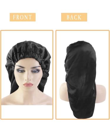 Shop Ladaypoa Long Satin Hair Hood for Girls | 2-Piece Silky Sleeping Hat Set - Extra Large Black & Purple Satin Sleeping Cap - Buy Online on SooperMarket.com