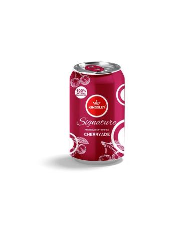 Kingsley Signature Cherryade Premium Flavoured Carbonated Soft Drink 100% Natural Flavourings & Colourings Gluten Free Vegetarian Manufactured in the UK 24 x 330ml Cherryade 24 x 330ml