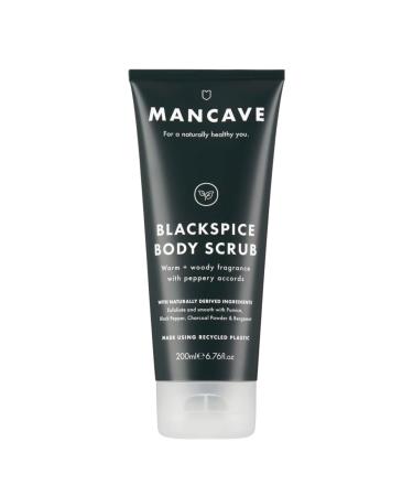 ManCave Blackspice Body Scrub 200ml for Men Warm & Woody Aroma Exfoliate & Cleanse Skin with Pumice and Charcoal Powder Scrub Natural Formulation Vegan Friendly Made in England 200 ml (Pack of 1)