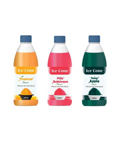 Ved Syrup for Ice Cone Mixed Popular Flavour Syrups can be used with All Slush| Slushie Machines Tropical pink bubblegum Tangy apple Each 250 ml (Pack of 3)