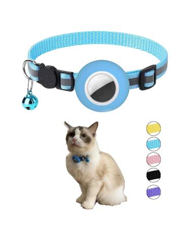 Hepplly Reflecting Airtag Cat neck band with bell and Airtag holder compatible with the Airtag cat neck band with fragile safety buckle for kitten cat (Hellblau)