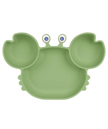 Vicloon Baby Suction Plate Baby Plate Silicone Suction Toddler Plates Self Feeding Training Divided Plate Non Slip Silicone Baby Weaning Plate for Most Highchairs Trays (Green)