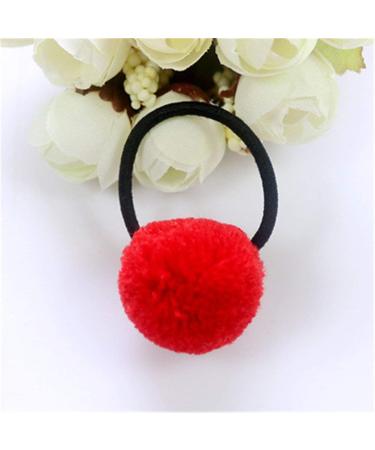 10 Elastic Ball Hair Ties - Plush Pom Pom Ponytail Holders for Women & Girls - Red - Comfortable & Practical - Buy Online on SooperMarket.com